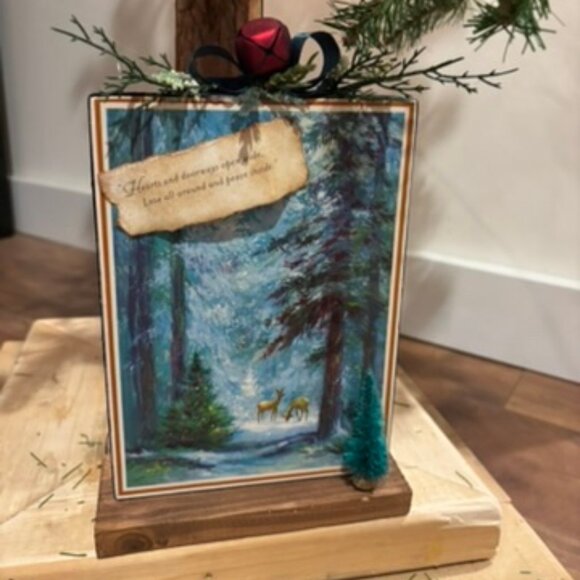 Vintage Handmade Christmas card Plaque Decor - "Woodland Christmas" - Picture 4 of 5